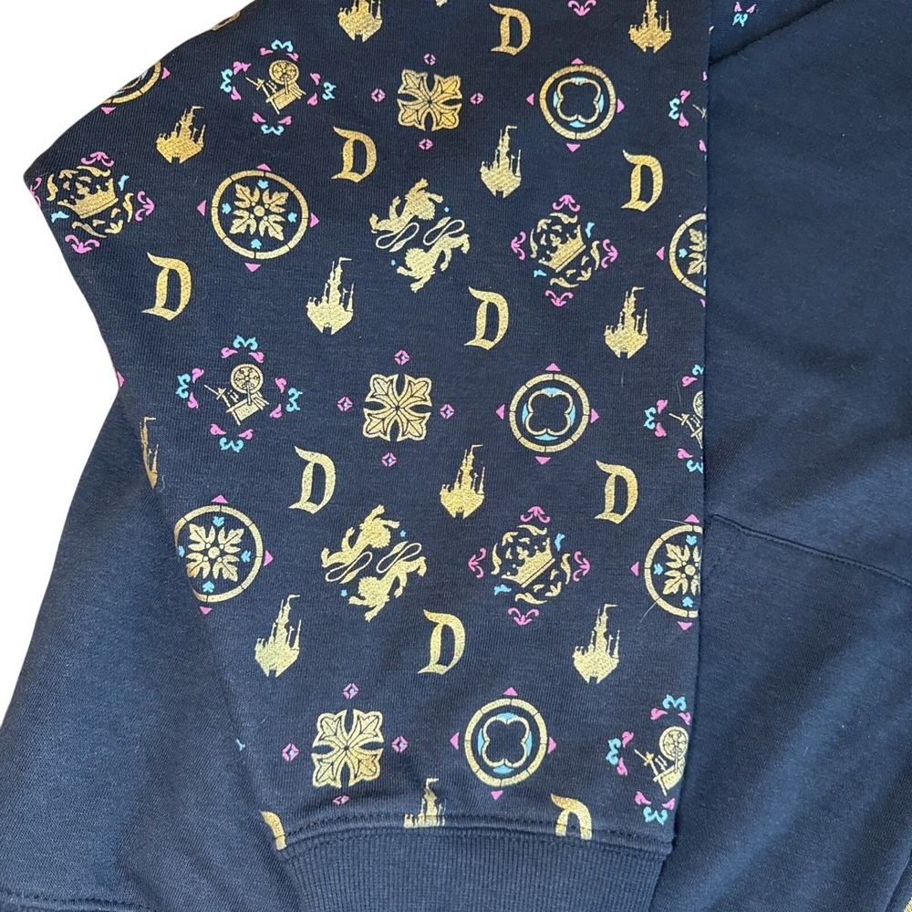 Disney Parks Disneyland Zip Hoodie 2XL Black Gold Foil Castle Vacation Cozy - Picture 7 of 16